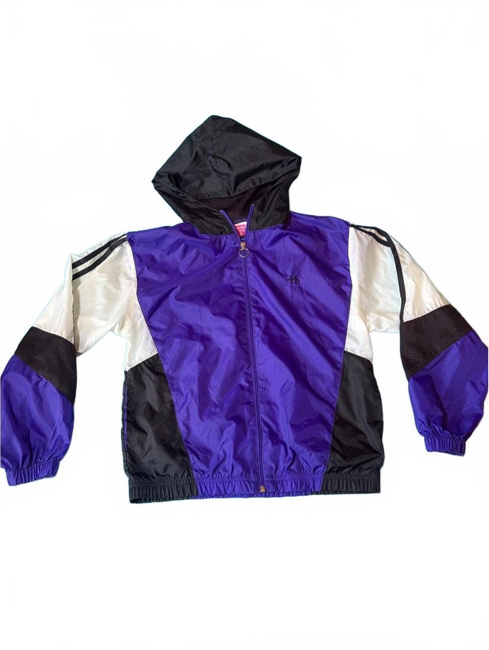 Vintage Hanes Her Way Hooded Windbreaker Jacket Purple Colorblock Full Zip